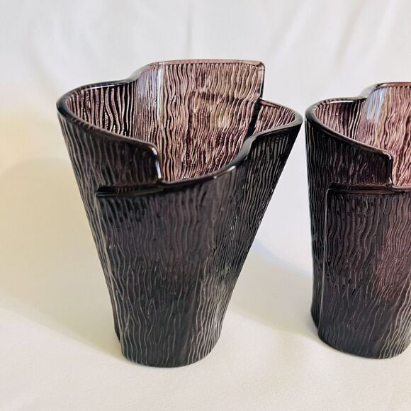 Partylite Glass Candle Holders Vase Wrapped Bark Dark Amethyst Plum Set of 2 - Picture 3 of 10